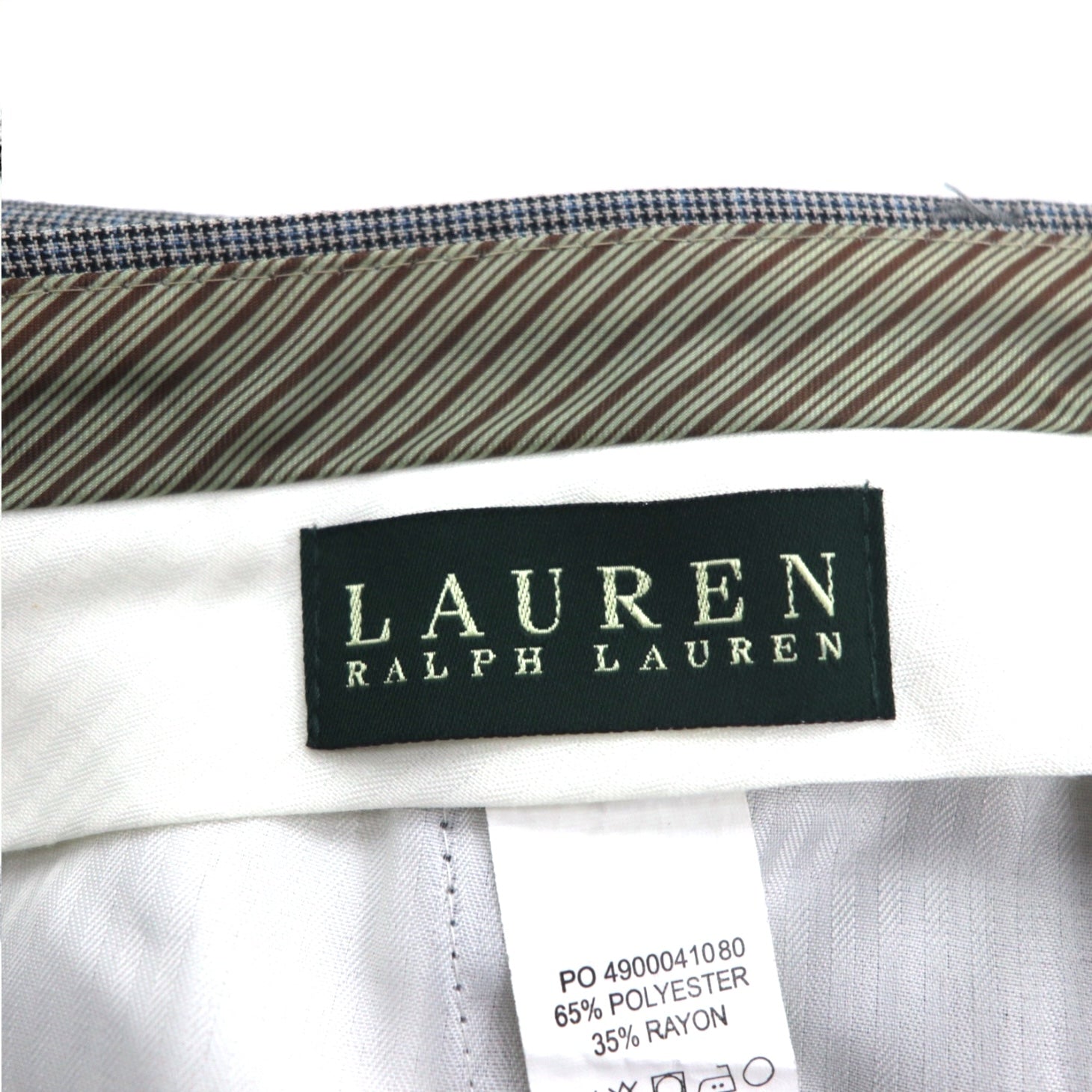 LAUREN RALPH LAUREN Pantaloni a pieghe L Grigio a quadri Poliestere LAVABILE