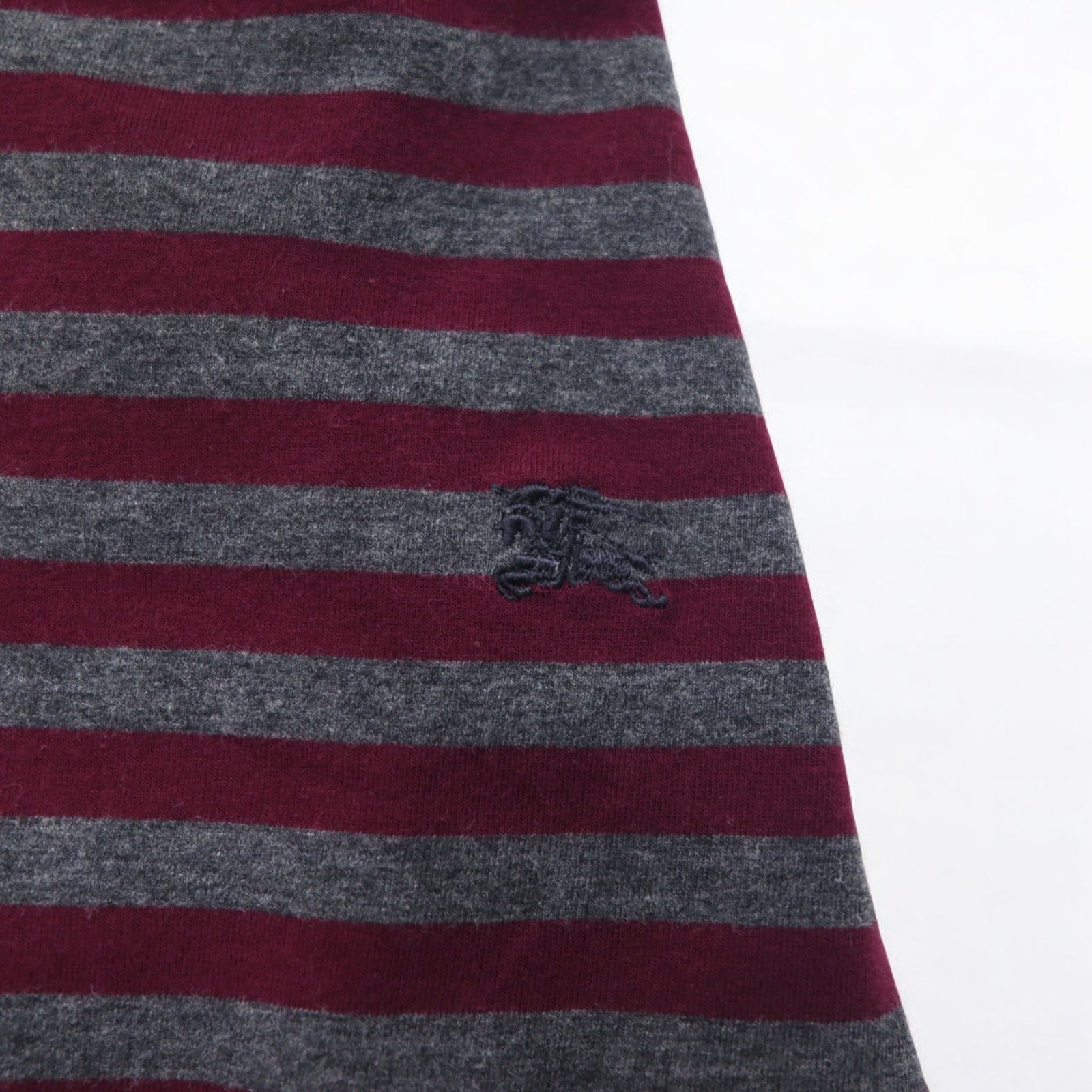 BURBERRY Tunica T-shirt a righe M Grigio Bottoni sulle spalle Logo ricamato Made in Japan