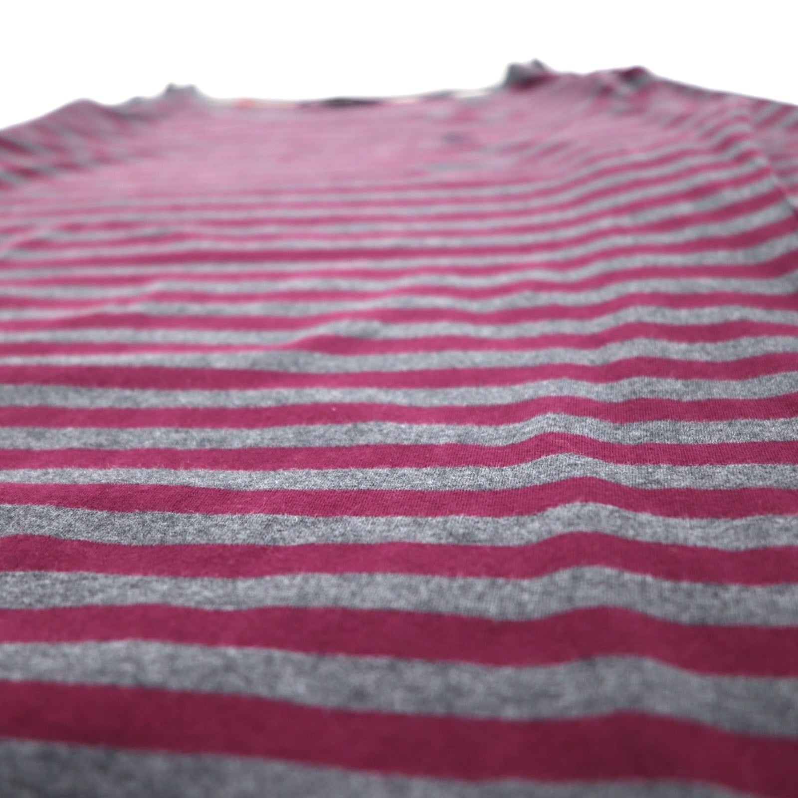 BURBERRY Tunica T-shirt a righe M Grigio Bottoni sulle spalle Logo ricamato Made in Japan