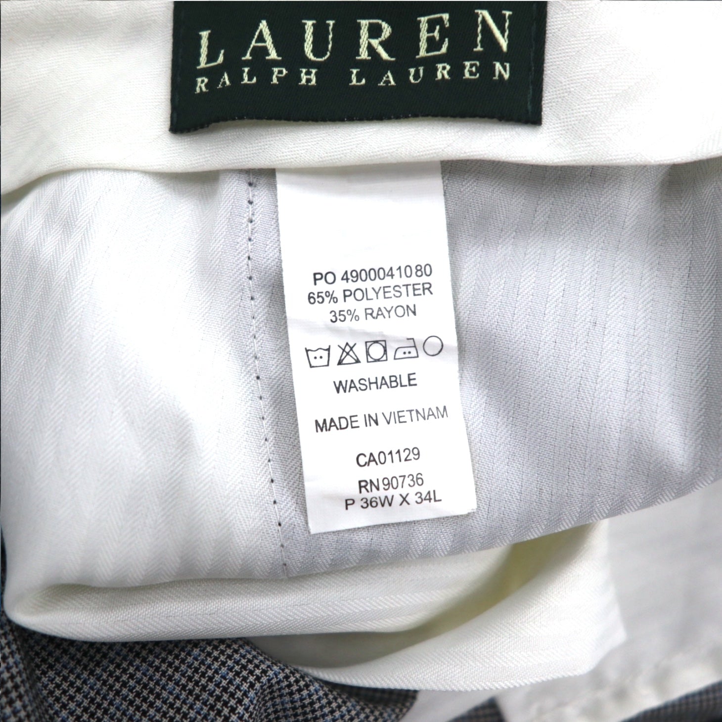 LAUREN RALPH LAUREN Pantaloni a pieghe L Grigio a quadri Poliestere LAVABILE