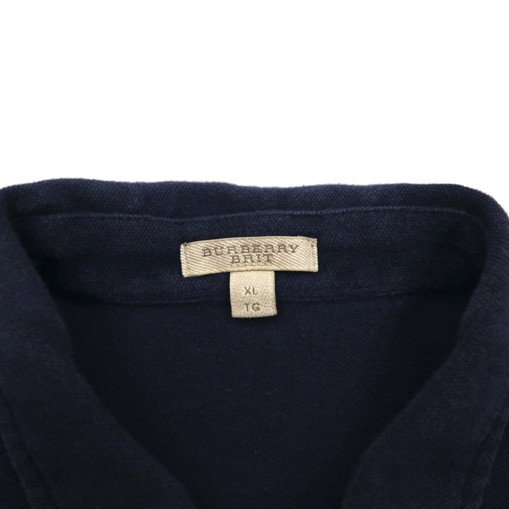 BURBERRY BRIT Polo con motivo Nova Check e inserti in XL, blu navy, cotone piqué, logo ricamato, made in Turchia