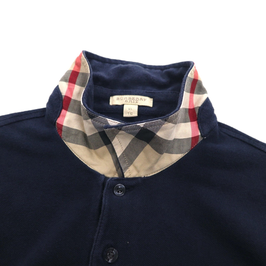 BURBERRY BRIT Polo con motivo Nova Check e inserti in XL, blu navy, cotone piqué, logo ricamato, made in Turchia