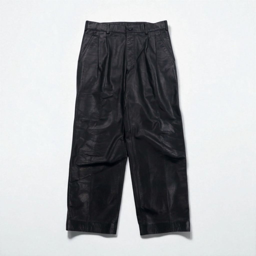 Bell Maxim Pantaloni ampi in pelle a 2 pieghe, stile chino, taglia XL, colore nero, in pelle bovina, made in Japan