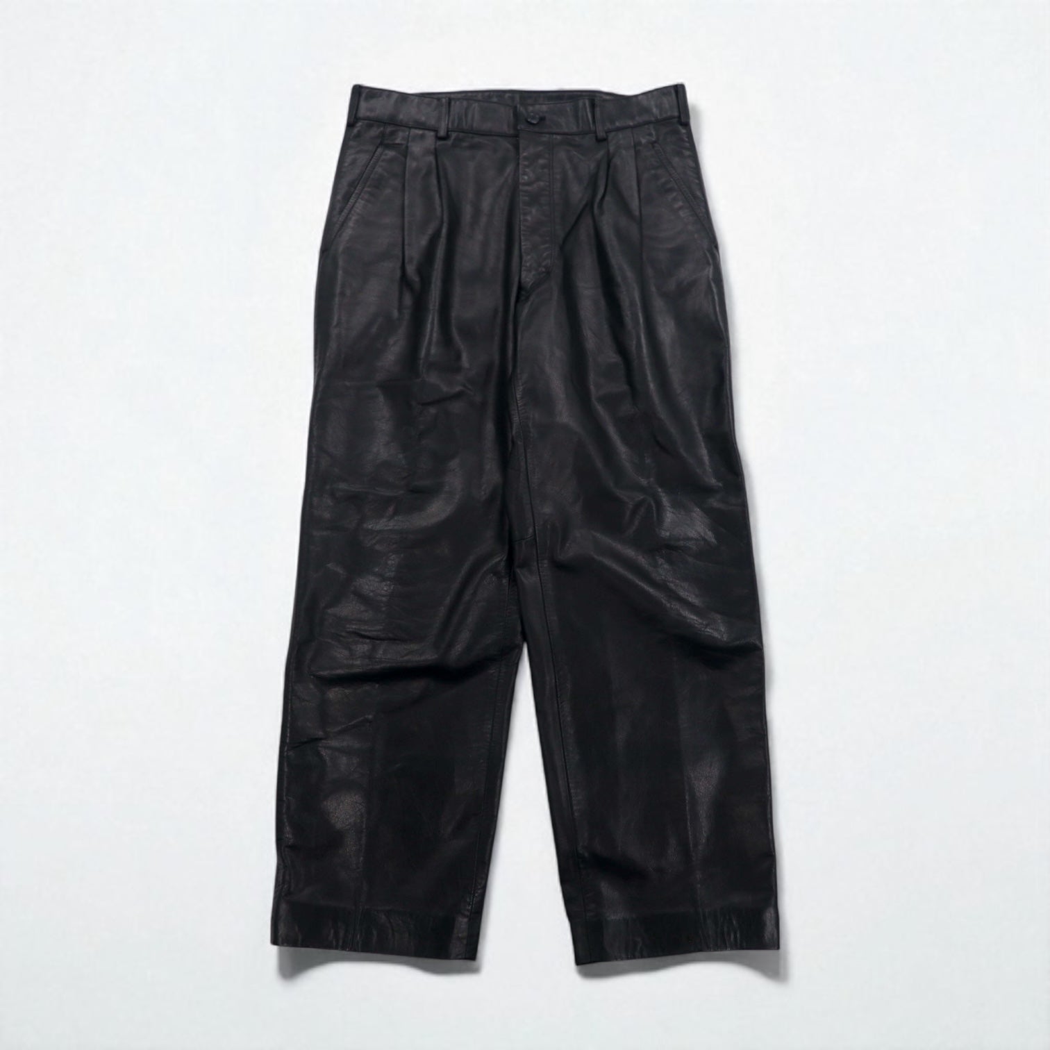 Bell Maxim Pantaloni ampi in pelle a 2 pieghe, stile chino, taglia XL, colore nero, in pelle bovina, made in Japan
