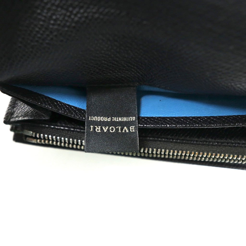 BVLGARI Portafoglio lungo nero, pelle goffrata, clip con logo Clip Large Wallet Made in Italy