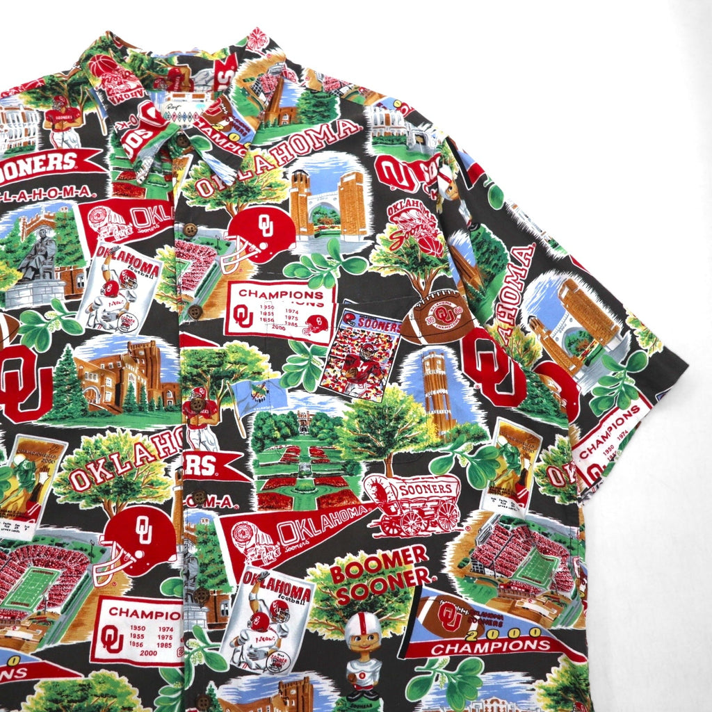 Reyn SPOONER anni '90, made in Hawaii (USA) AMERICAN CLASSICS camicia hawaiana 2XL multicolore rayon NCAA OKLAHOMA SOONERS football universitario