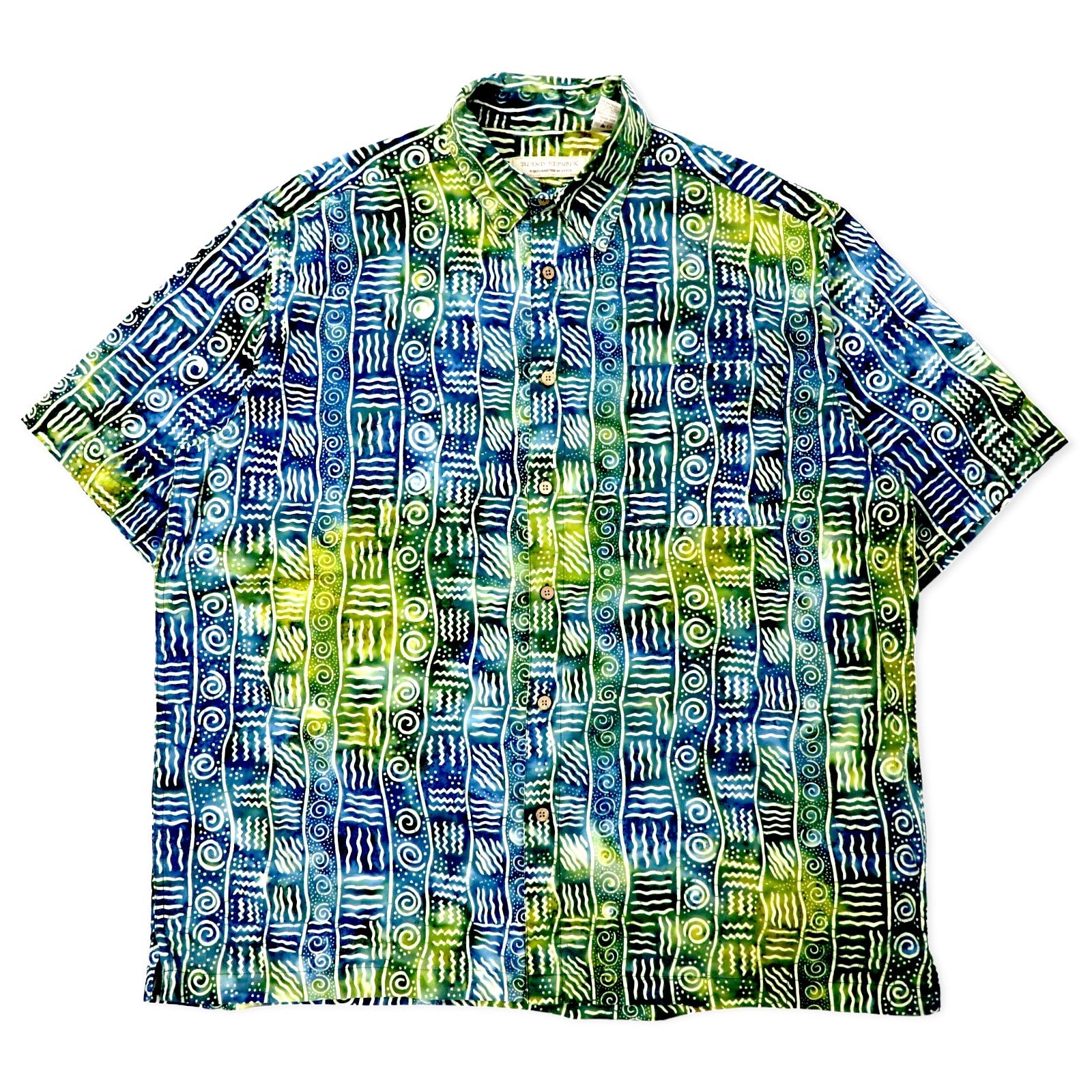 ISLAND REPUBLIC Camicia a maniche corte anni '90 con stampa all-over, camicia hawaiana XL, multicolore, in cotone, taglia grande
