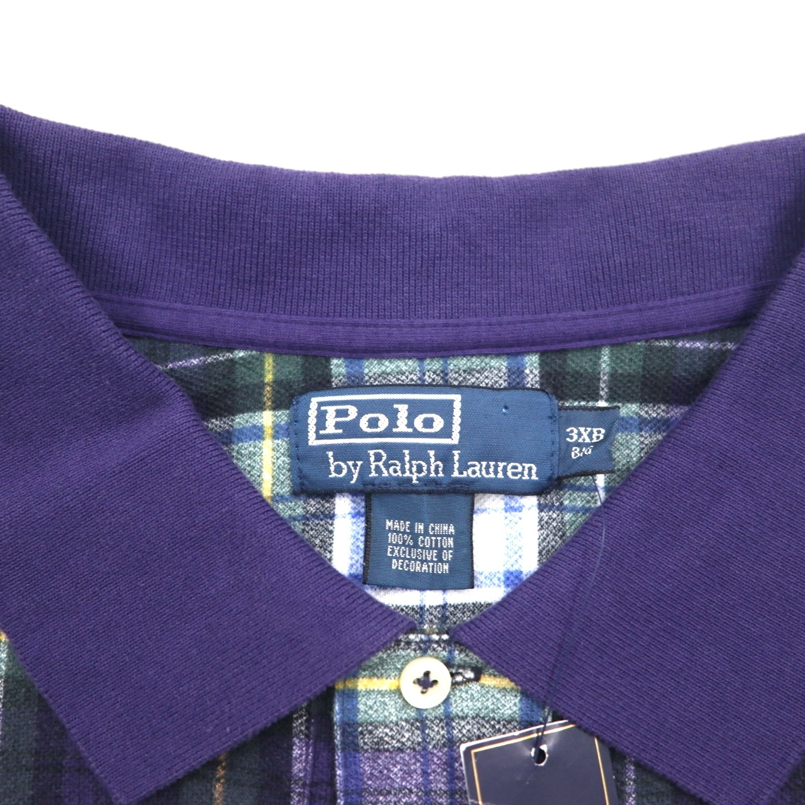Polo by Ralph Lauren anni '90, polo con ricamo Big Pony, 3XL, a quadri blu navy e verde, mai usata