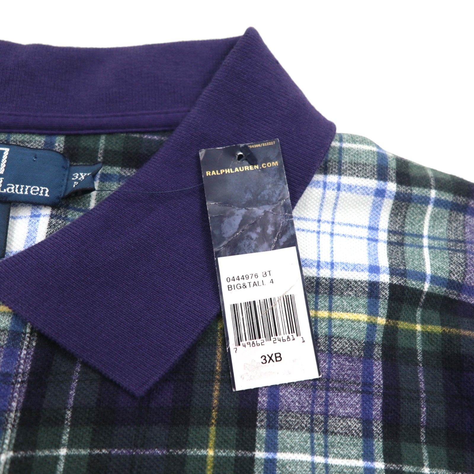 Polo by Ralph Lauren anni '90, polo con ricamo Big Pony, 3XL, a quadri blu navy e verde, mai usata