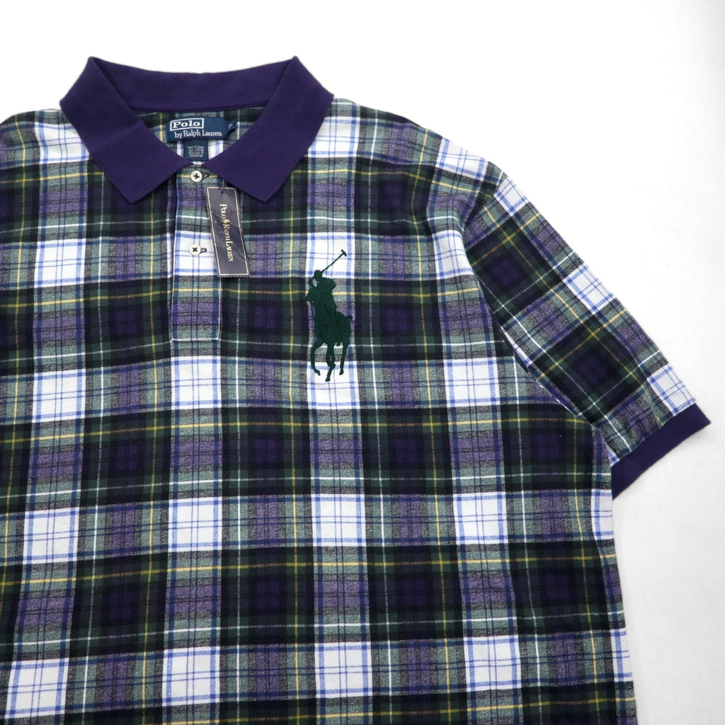 Polo by Ralph Lauren anni '90, polo con ricamo Big Pony, 3XL, a quadri blu navy e verde, mai usata
