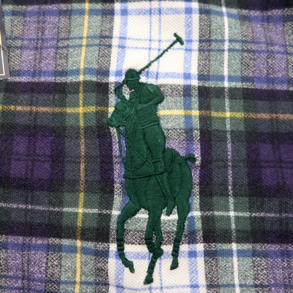 Polo by Ralph Lauren anni '90, polo con ricamo Big Pony, 3XL, a quadri blu navy e verde, mai usata