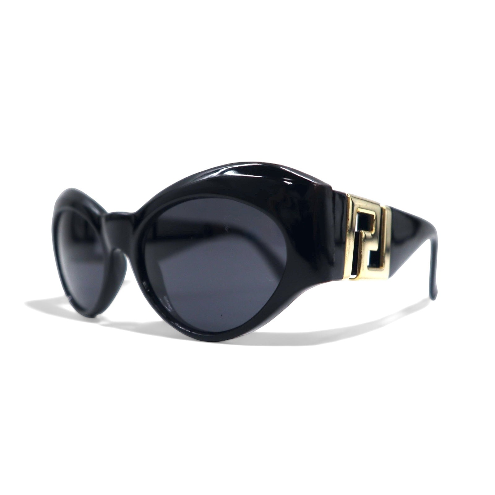 GIANNI VERSACE Occhiali da sole vintage Cat-Eye Fox neri con logo laterale