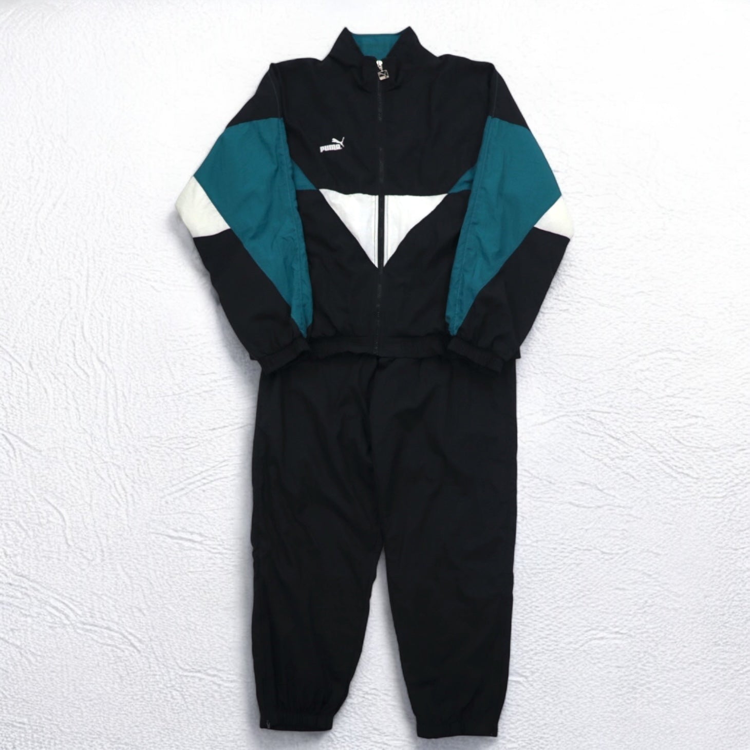 PUMA anni '90 Tuta da ginnastica tuta sportiva completa L Nero Nylon