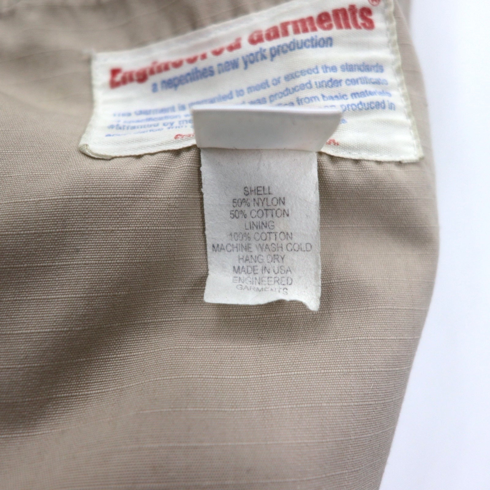 Engineerd Garments Made in USA Ripstop Storm Soprabito a collo alto XS Beige Nylon Cotone