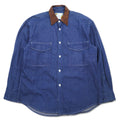 Camicia denim vintage anni '90 MINDLOOSER con colletto in pelle e inserti, camicia denim da lavoro, taglia L, indaco, blu, cotone