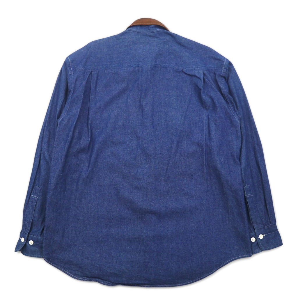 Camicia denim vintage anni '90 MINDLOOSER con colletto in pelle e inserti, camicia denim da lavoro, taglia L, indaco, blu, cotone