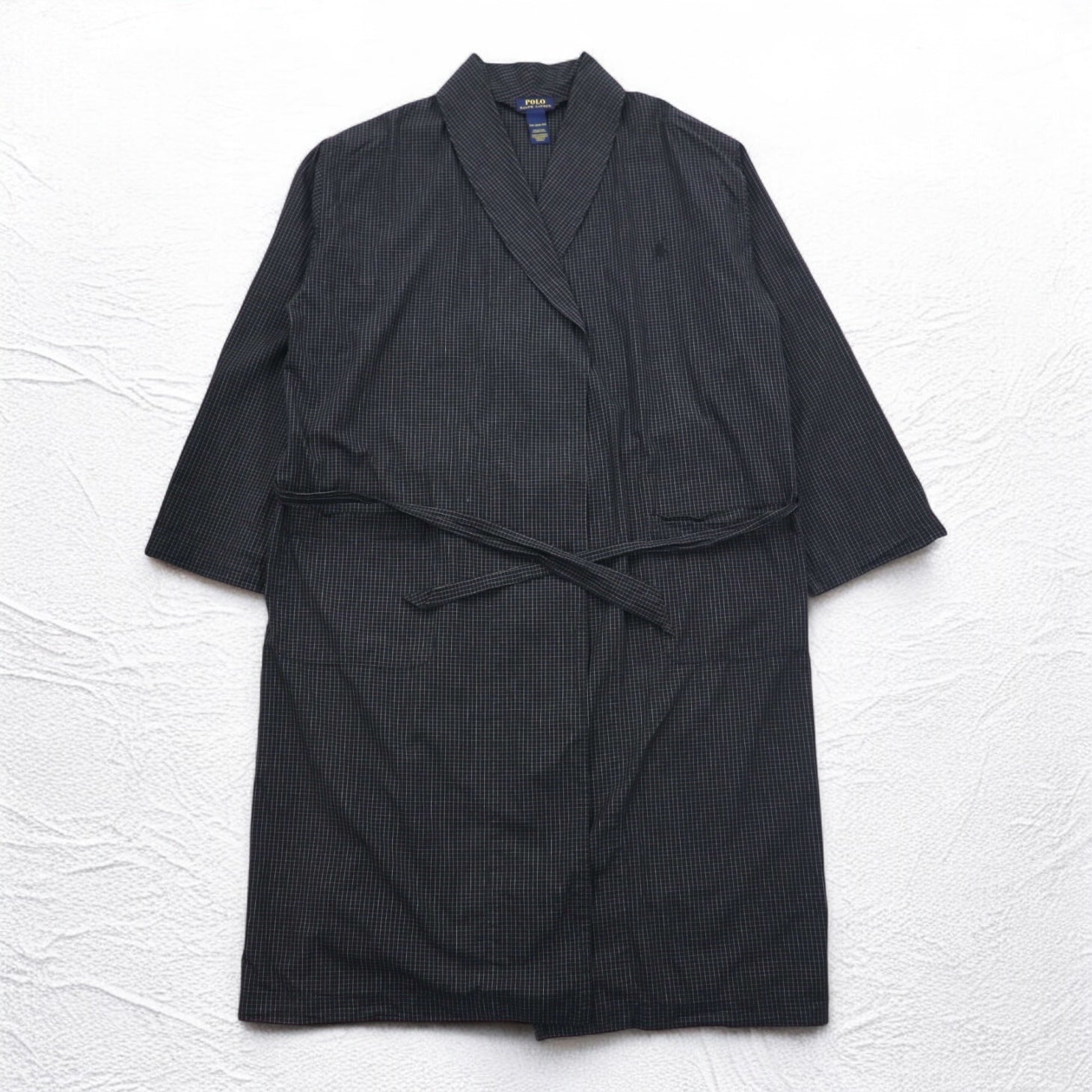 POLO RALPH LAUREN Robe Coat Vestaglia M Nera a Quadri con Cintura Woven Robe Soho Plaid
