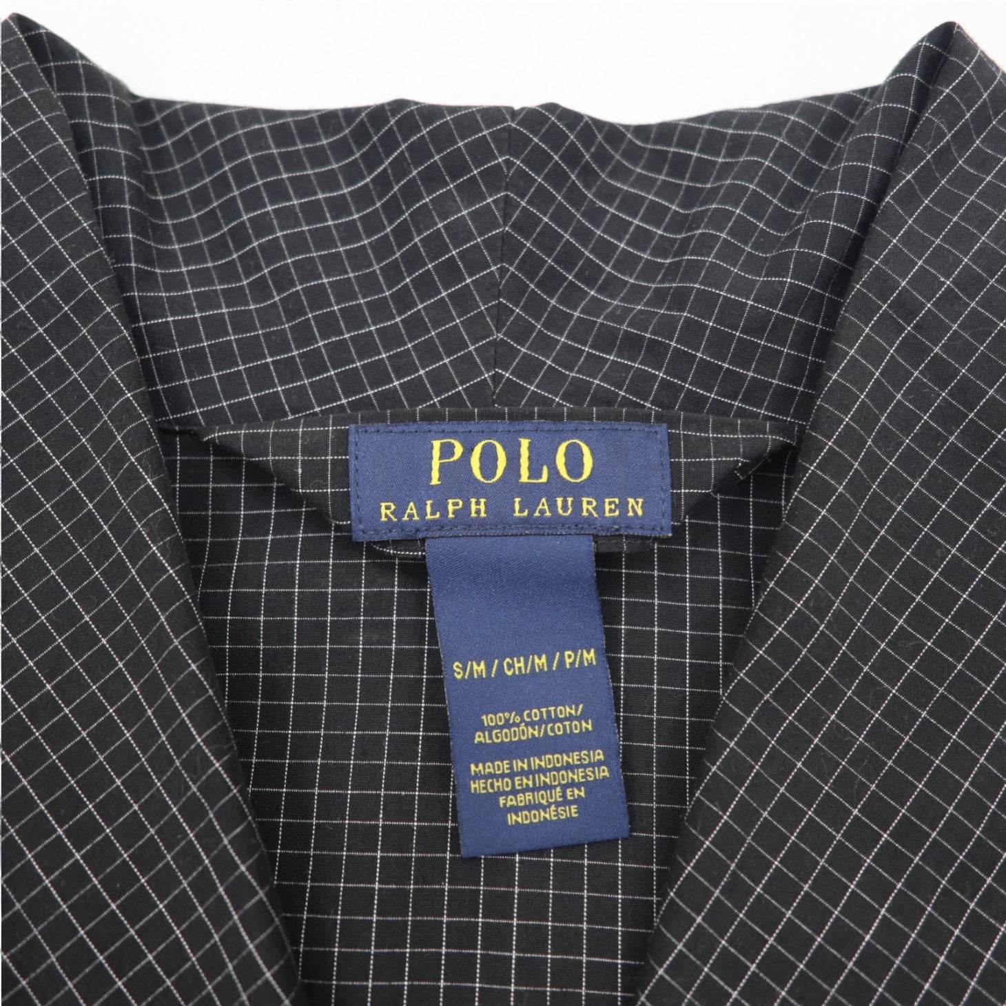 POLO RALPH LAUREN Robe Coat Vestaglia M Nera a Quadri con Cintura Woven Robe Soho Plaid