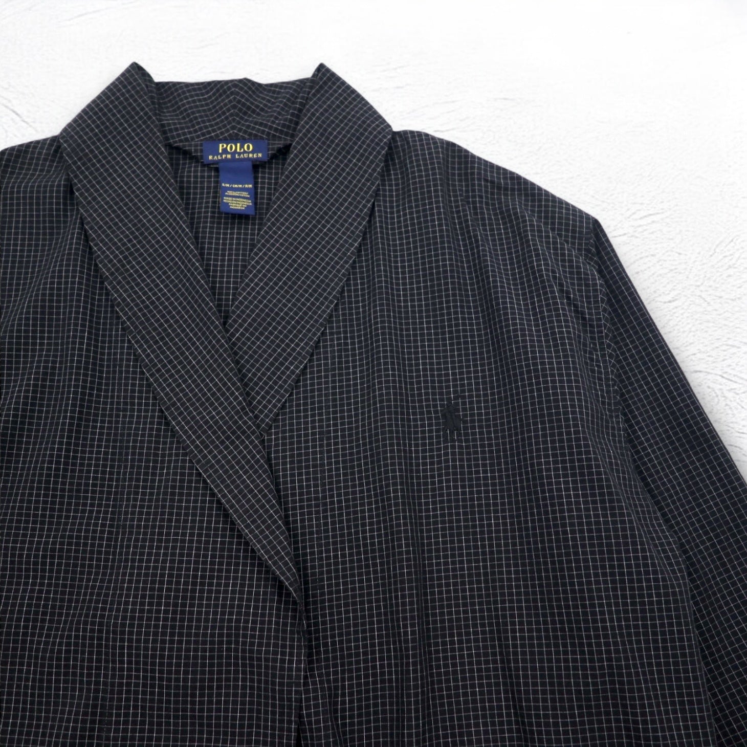 POLO RALPH LAUREN Robe Coat Vestaglia M Nera a Quadri con Cintura Woven Robe Soho Plaid