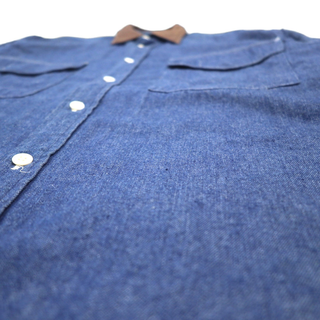 Camicia denim vintage anni '90 MINDLOOSER con colletto in pelle e inserti, camicia denim da lavoro, taglia L, indaco, blu, cotone