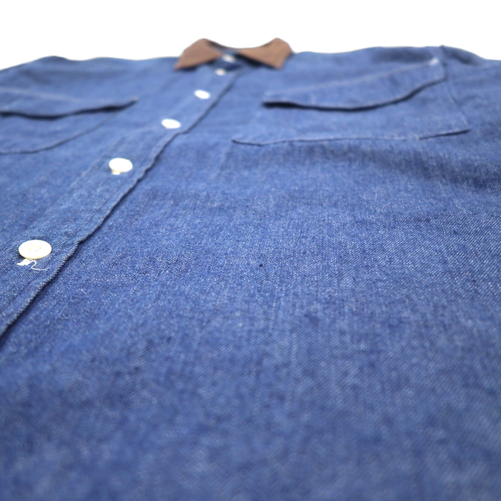 Camicia denim vintage anni '90 MINDLOOSER con colletto in pelle e inserti, camicia denim da lavoro, taglia L, indaco, blu, cotone