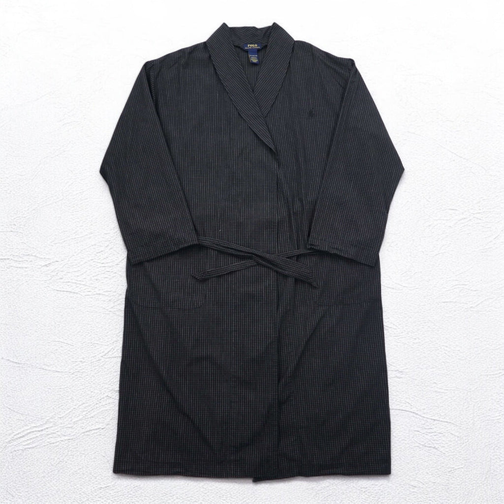 POLO RALPH LAUREN Robe Coat Vestaglia M Nera a Quadri con Cintura Woven Robe Soho Plaid