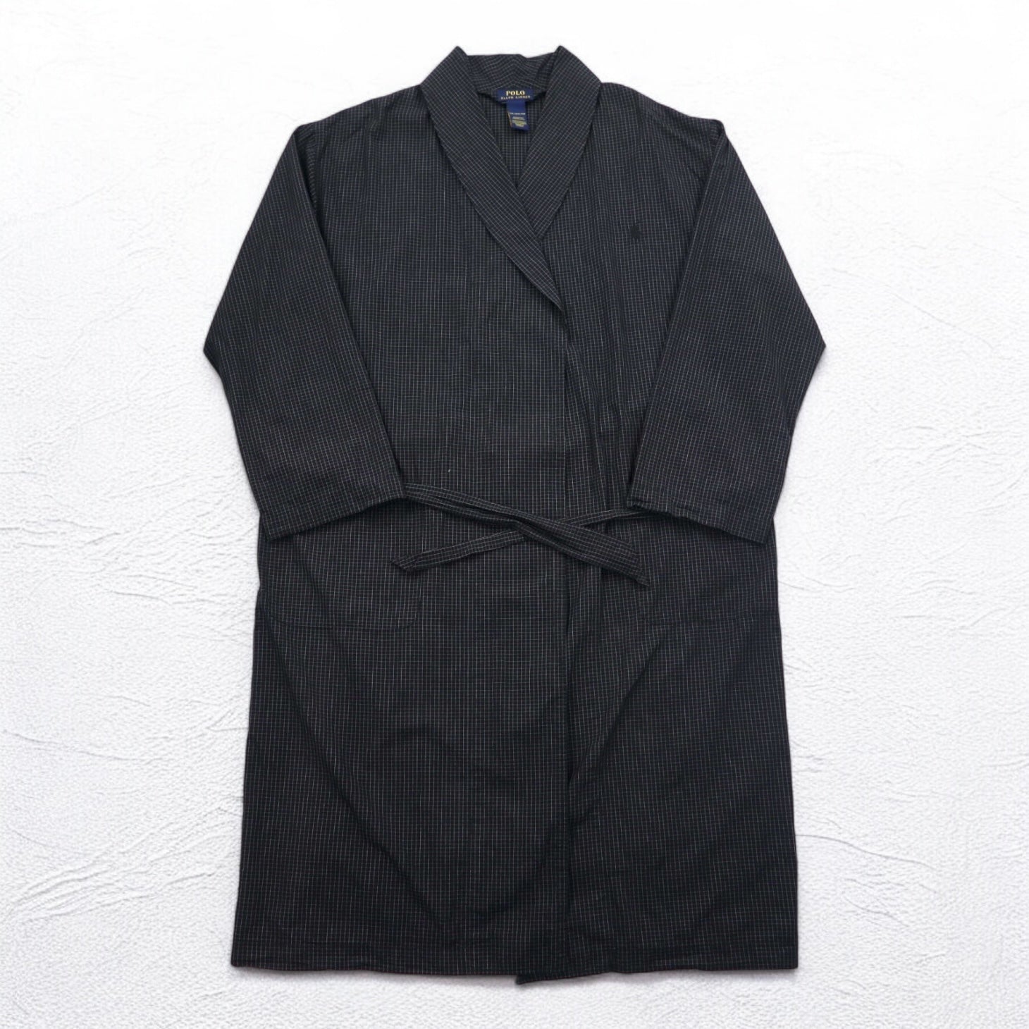 POLO RALPH LAUREN Robe Coat Vestaglia M Nera a Quadri con Cintura Woven Robe Soho Plaid