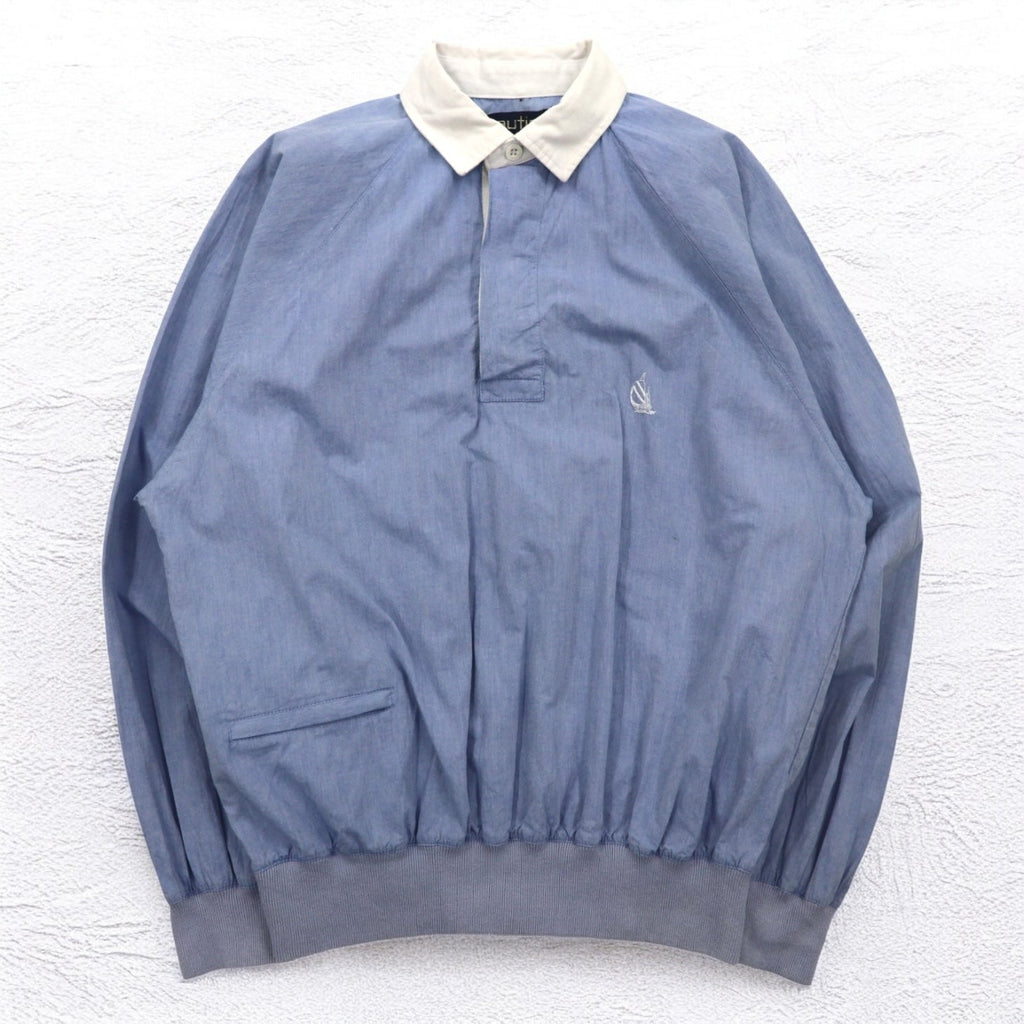 Camicia chambray pullover Nautica anni '90, taglia XL, blu, in cotone, con ricamo logo piccolo.