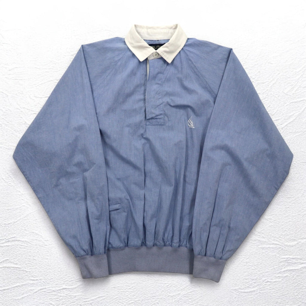 Camicia chambray pullover Nautica anni '90, taglia XL, blu, in cotone, con ricamo logo piccolo.