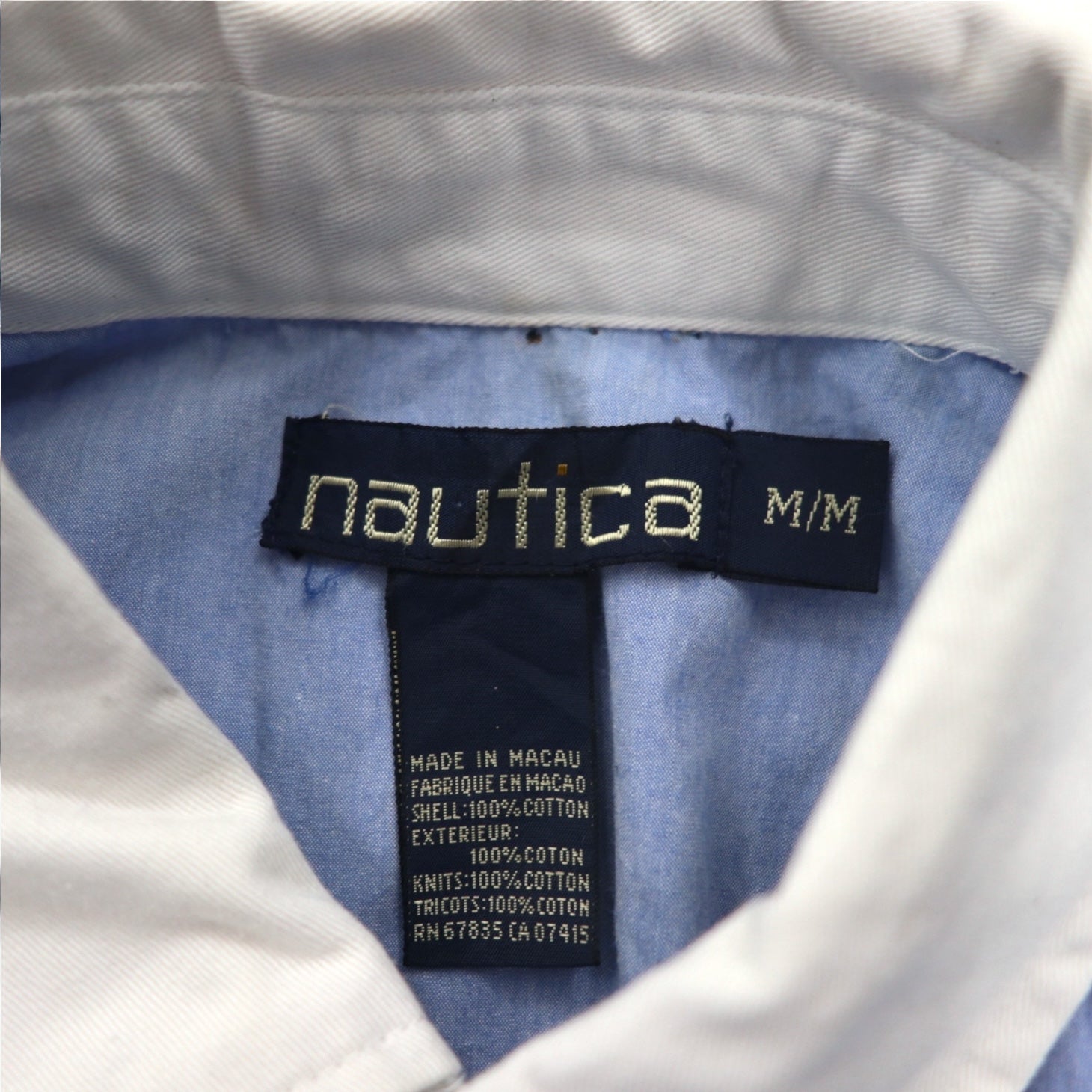 Camicia chambray pullover Nautica anni '90, taglia XL, blu, in cotone, con ricamo logo piccolo.