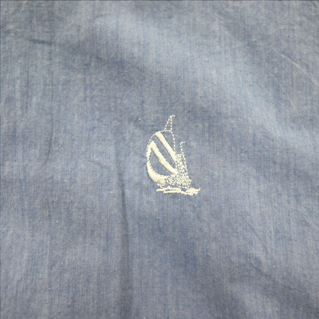 Camicia chambray pullover Nautica anni '90, taglia XL, blu, in cotone, con ricamo logo piccolo.