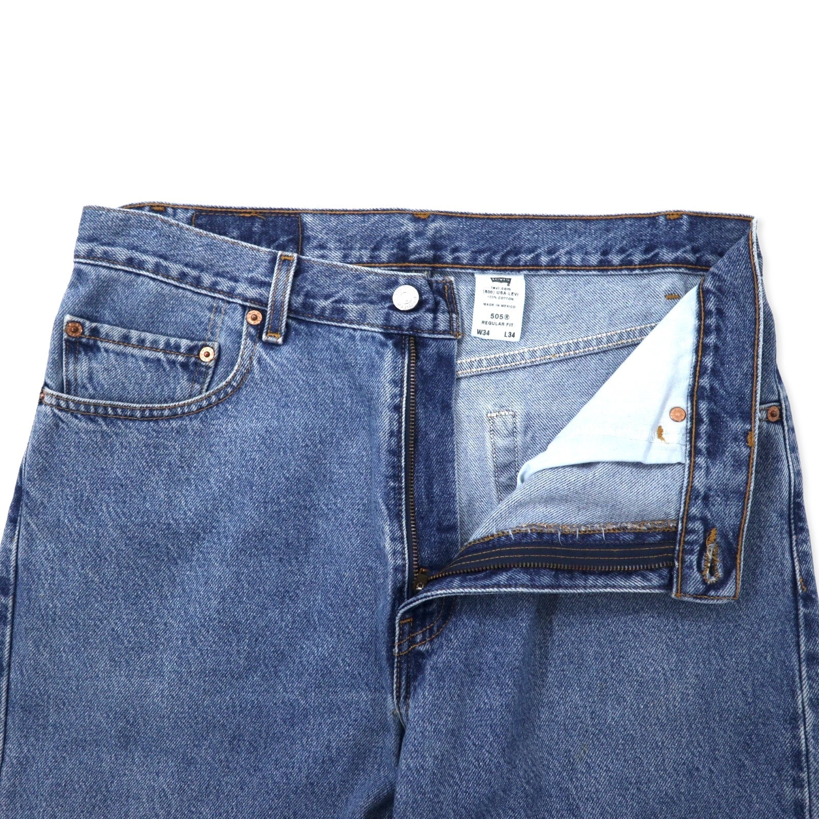 Levi's 505 Anni 2000 Jeans Regular Fit 34 Blu Cotone Chiusura a cerniera Bottone con numero 125 Made in Messico