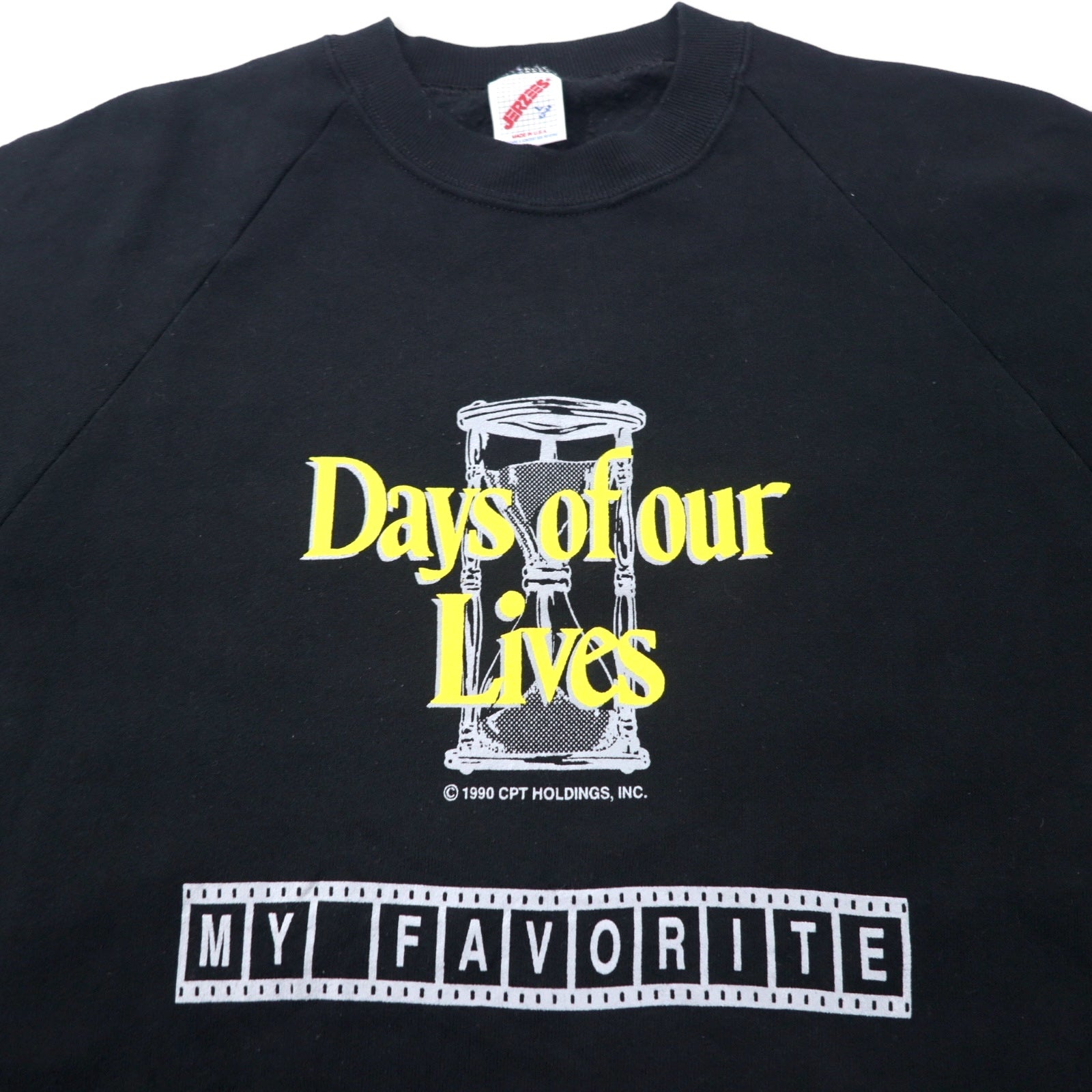 FELPA JERZEES USA anni '90, stampa, taglia L, nera, cotone felpato, "Days of our Lives"