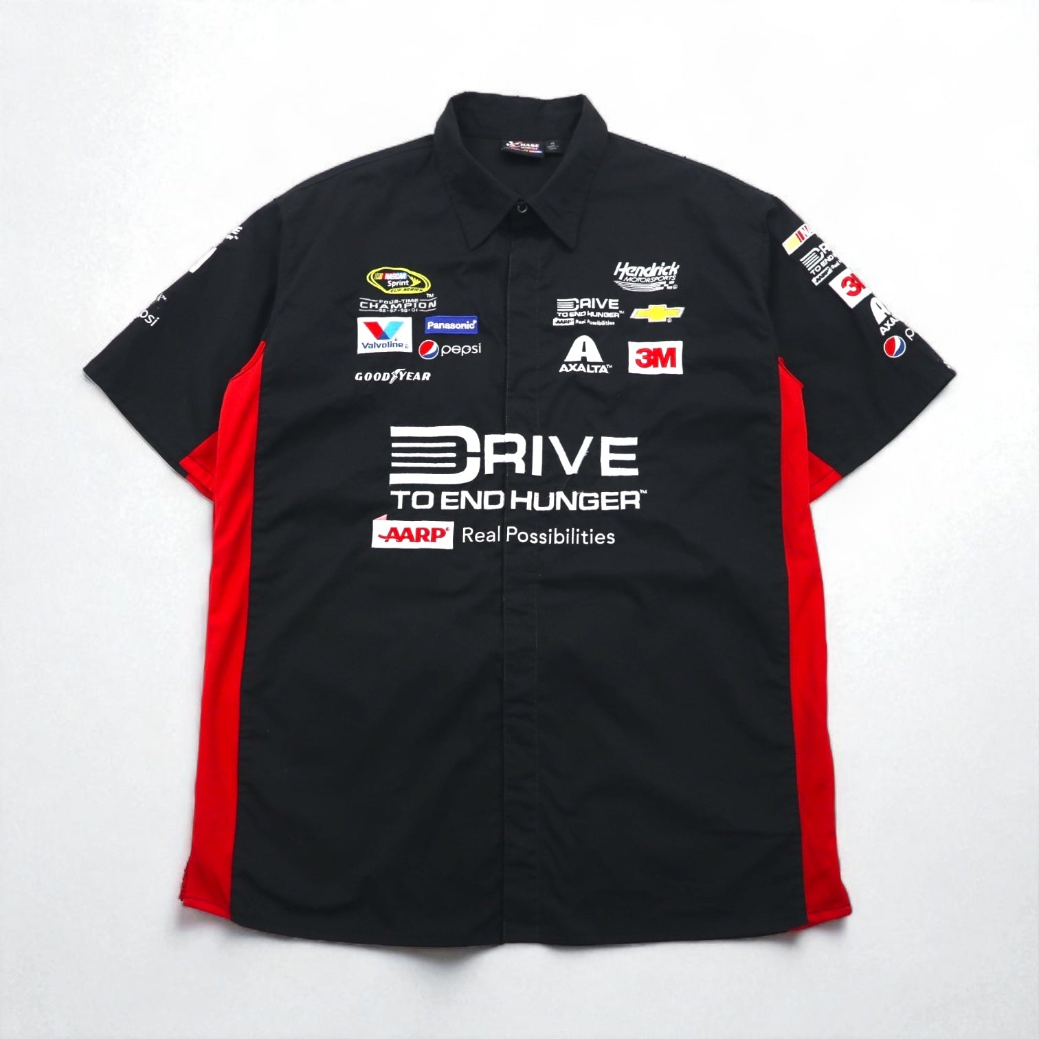 CHASE AUTHENTICS Maglietta da corsa a maniche corte XL Nera Cotone NASCAR Bottoni a pressione