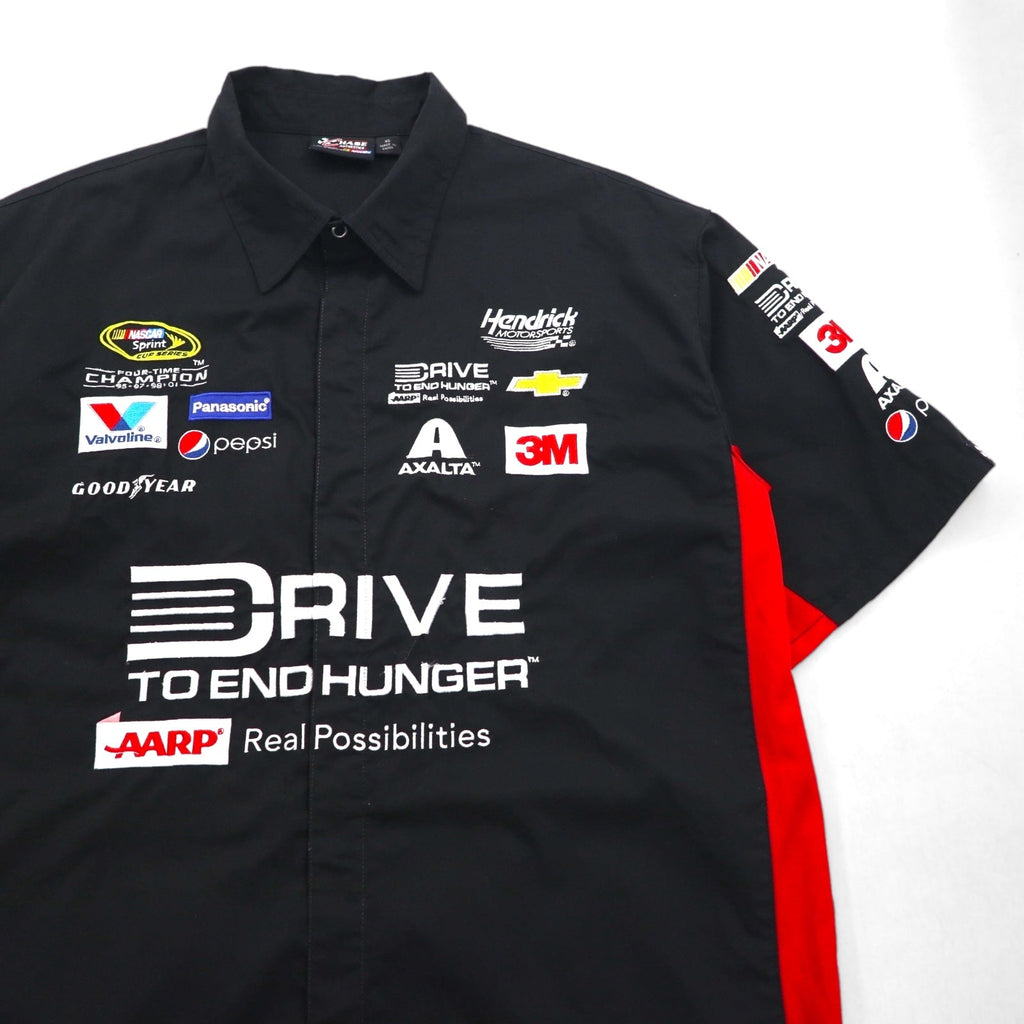 CHASE AUTHENTICS Maglietta da corsa a maniche corte XL Nera Cotone NASCAR Bottoni a pressione