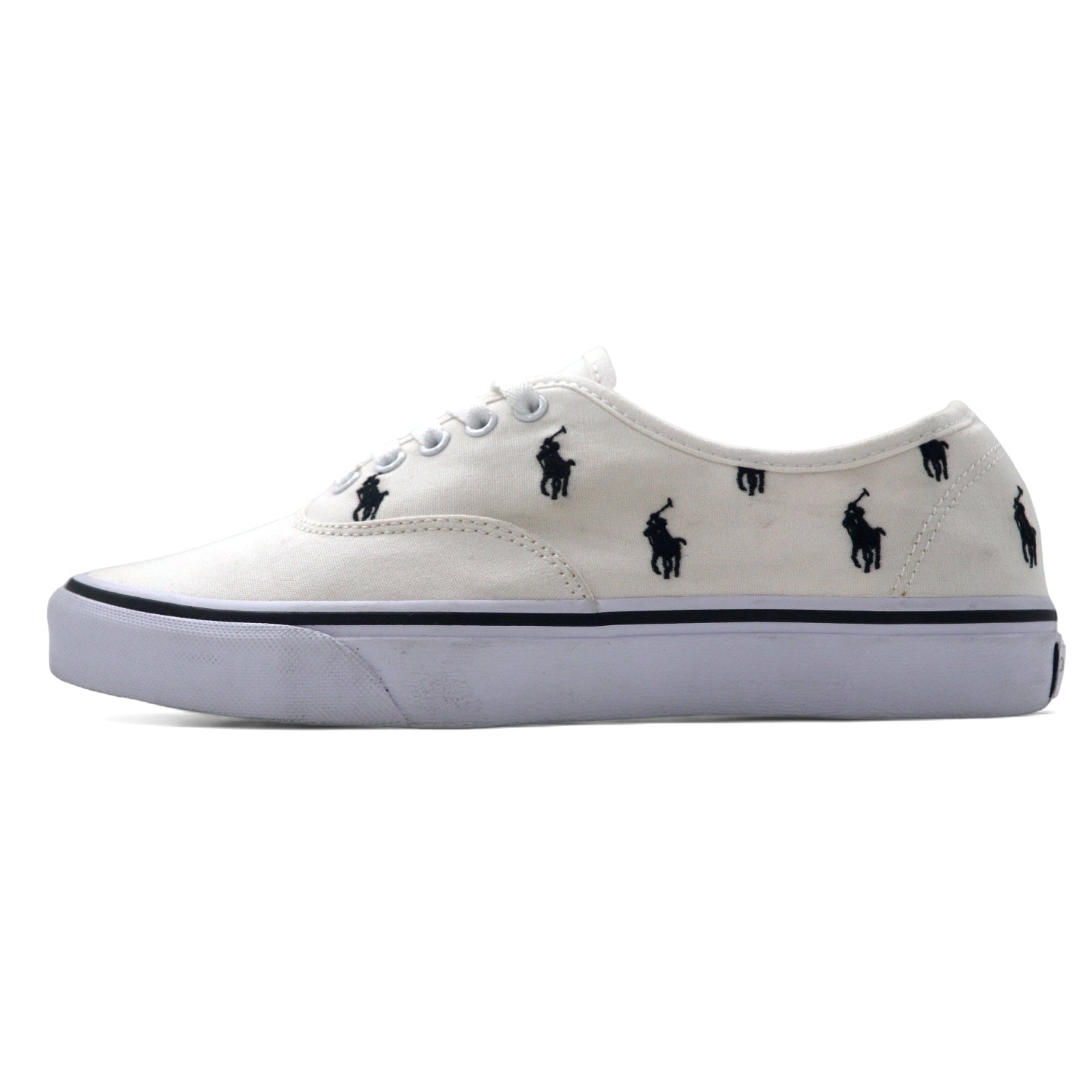 POLO RALPH LAUREN Sneakers All Over Pony 26cm Bianco Tela di Cotone Ricamo KEATON PONY AOPP