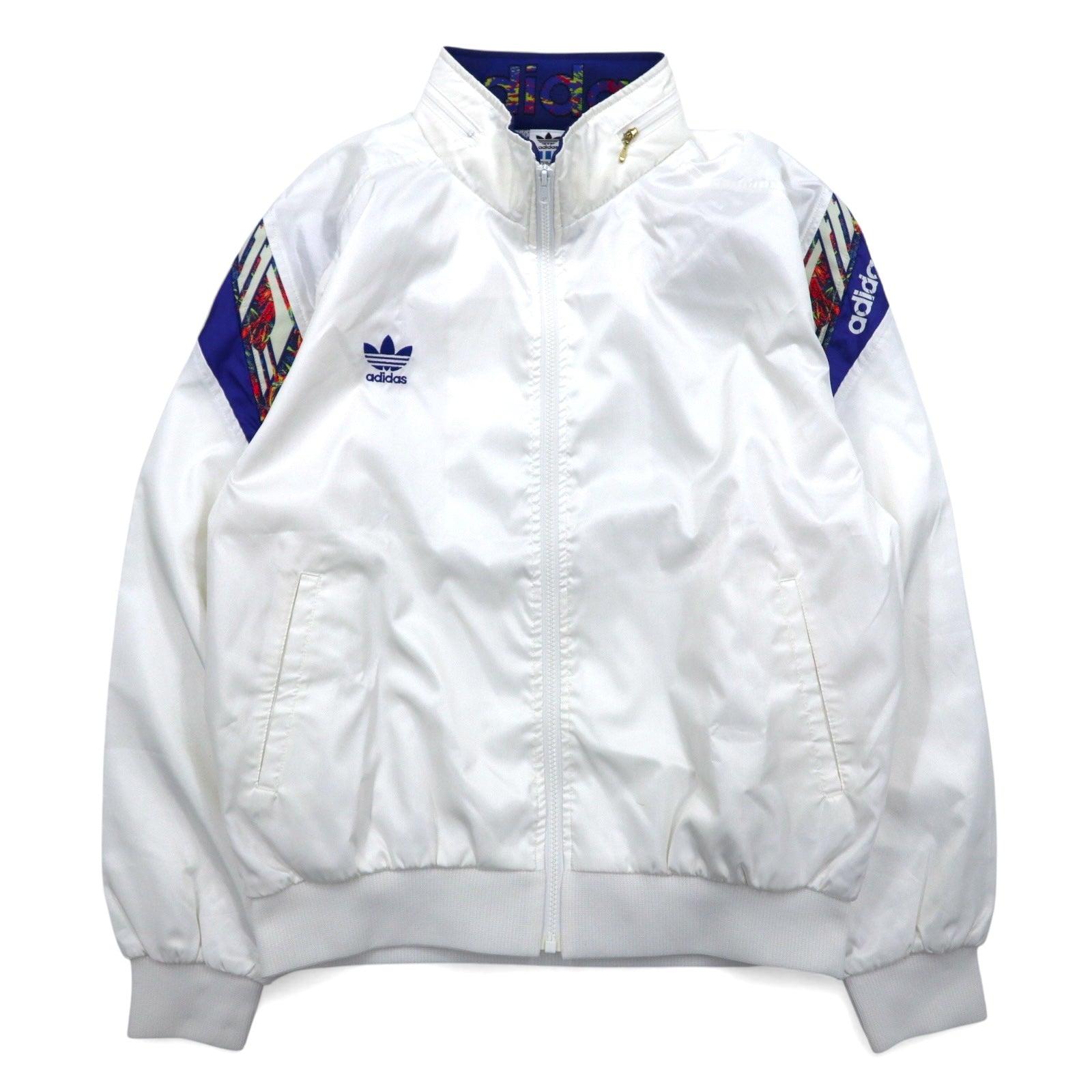 Giacca della tuta adidas Descente anni '90, tuta sportiva, taglia O, bianca, logo Trefoil ricamato