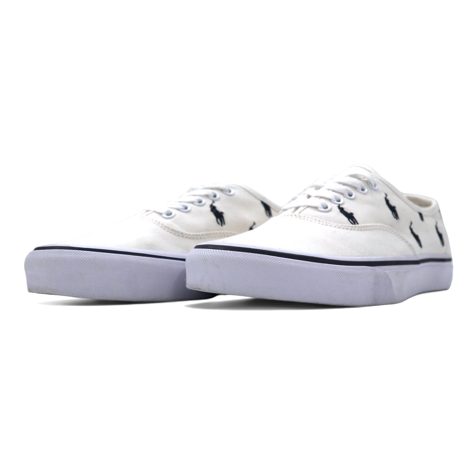POLO RALPH LAUREN Sneakers All Over Pony 26cm Bianco Tela di Cotone Ricamo KEATON PONY AOPP