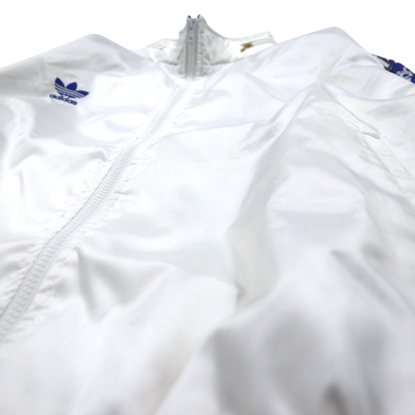 Giacca della tuta adidas Descente anni '90, tuta sportiva, taglia O, bianca, logo Trefoil ricamato