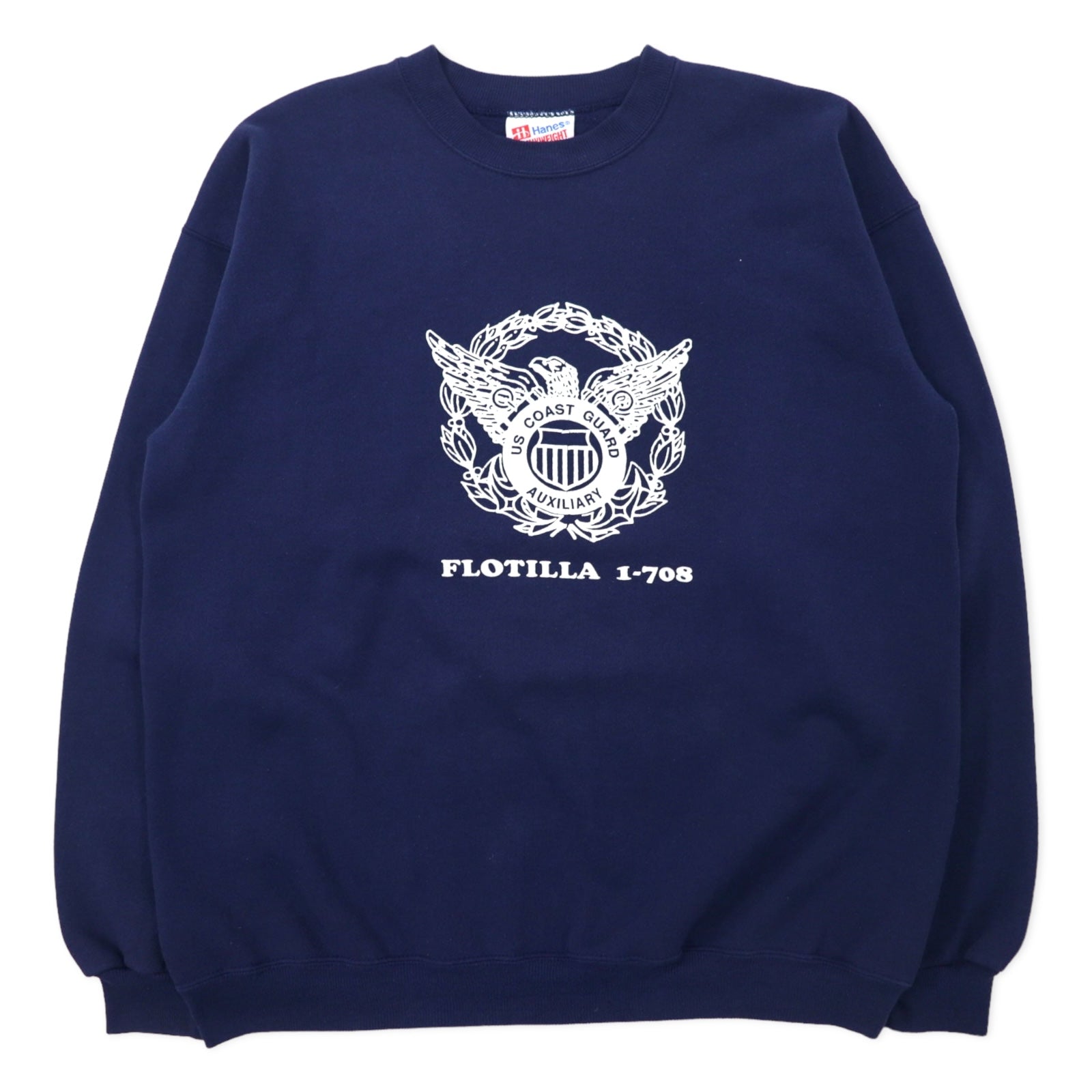 Hanes Prodotto negli USA anni '90 USCG Stampa Felpa L Blu navy Cotone Interno felpato HEAVYWEIGHT Oversize