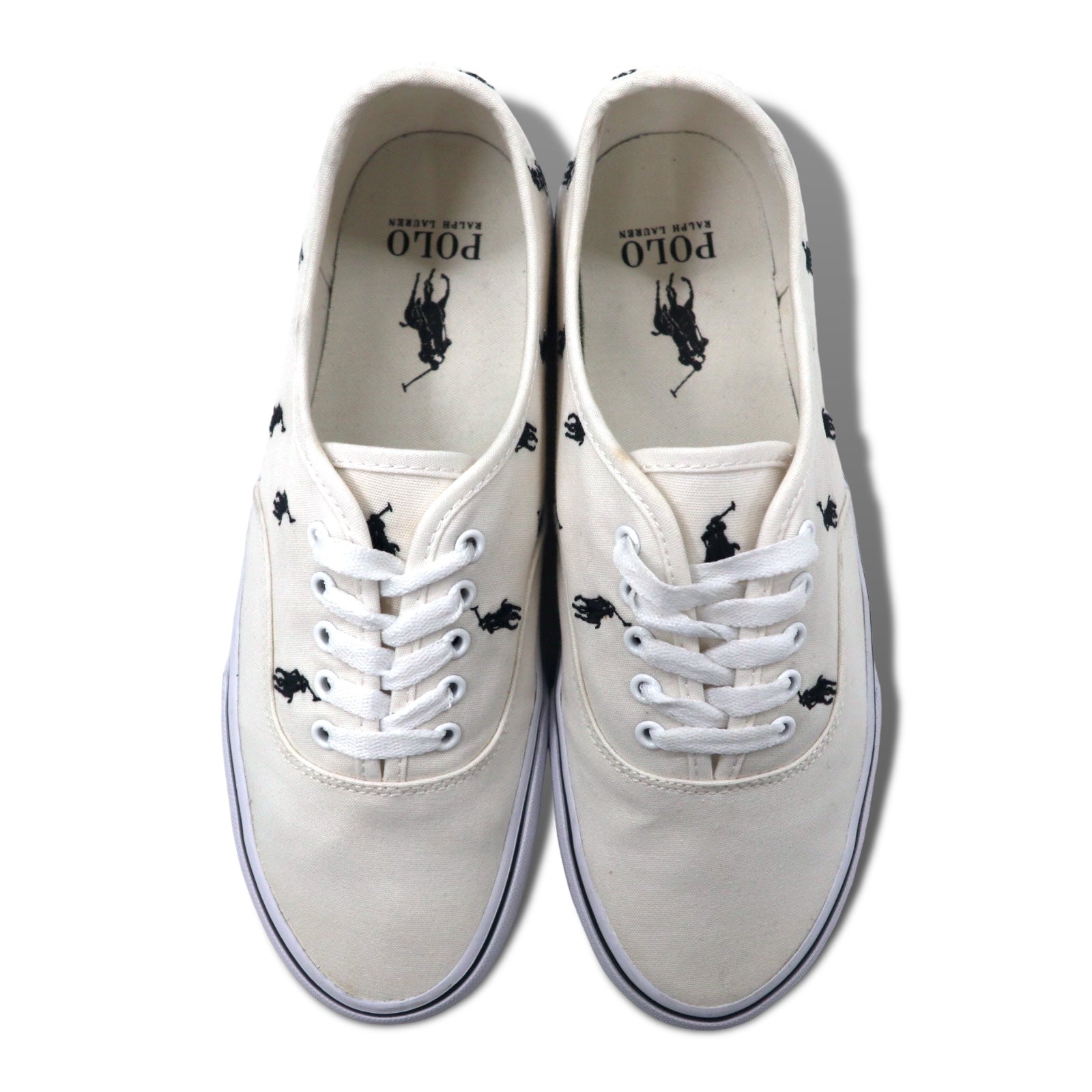 POLO RALPH LAUREN Sneakers All Over Pony 26cm Bianco Tela di Cotone Ricamo KEATON PONY AOPP