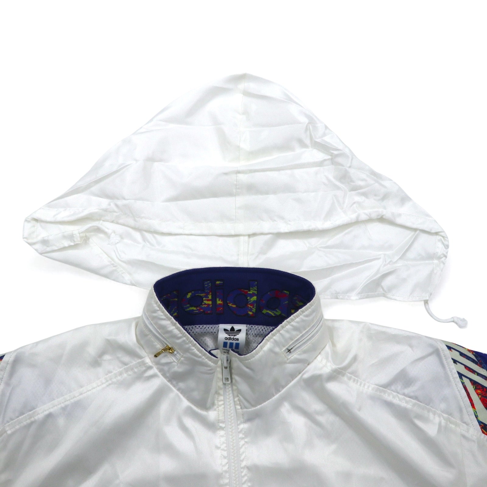 Giacca della tuta adidas Descente anni '90, tuta sportiva, taglia O, bianca, logo Trefoil ricamato