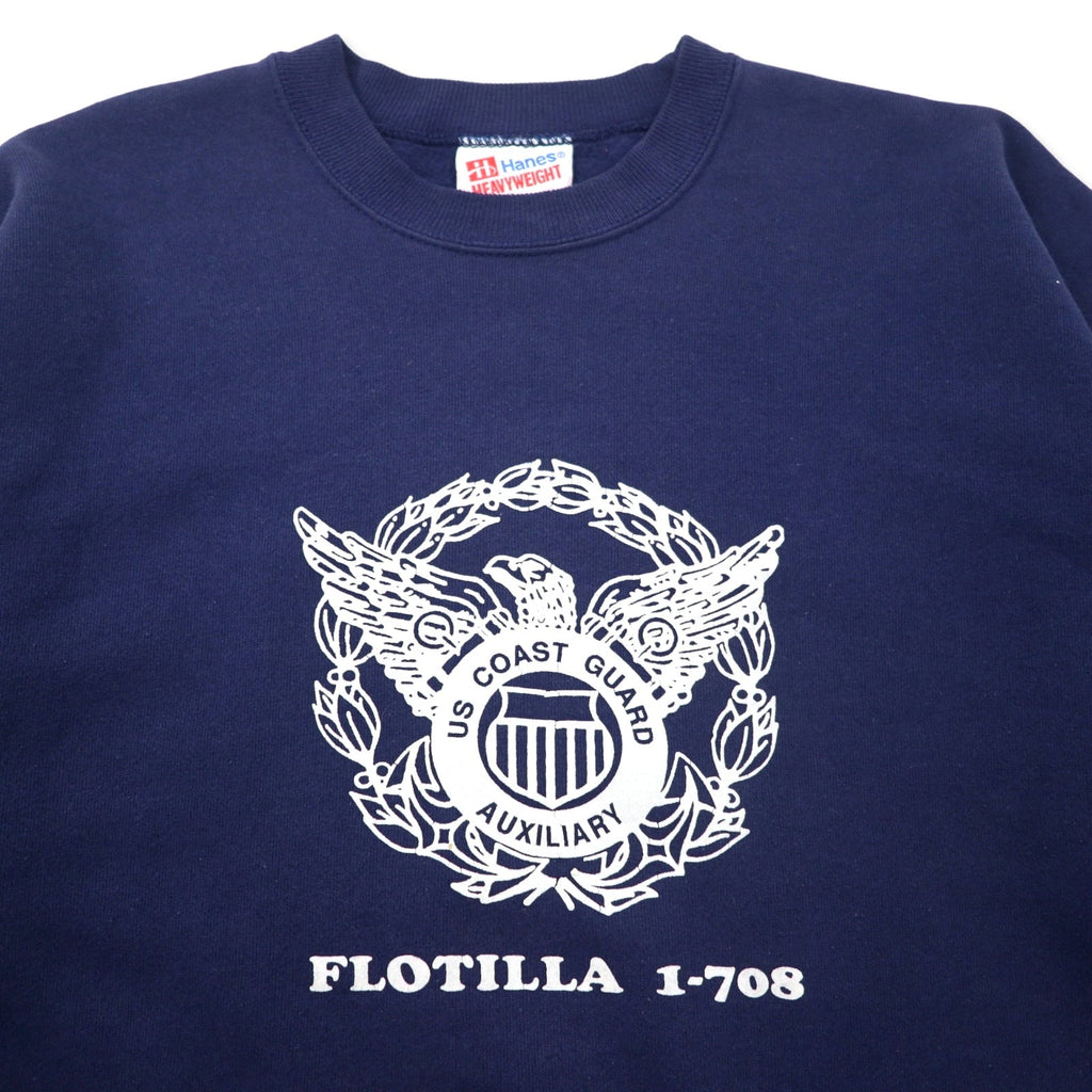Hanes Prodotto negli USA anni '90 USCG Stampa Felpa L Blu navy Cotone Interno felpato HEAVYWEIGHT Oversize