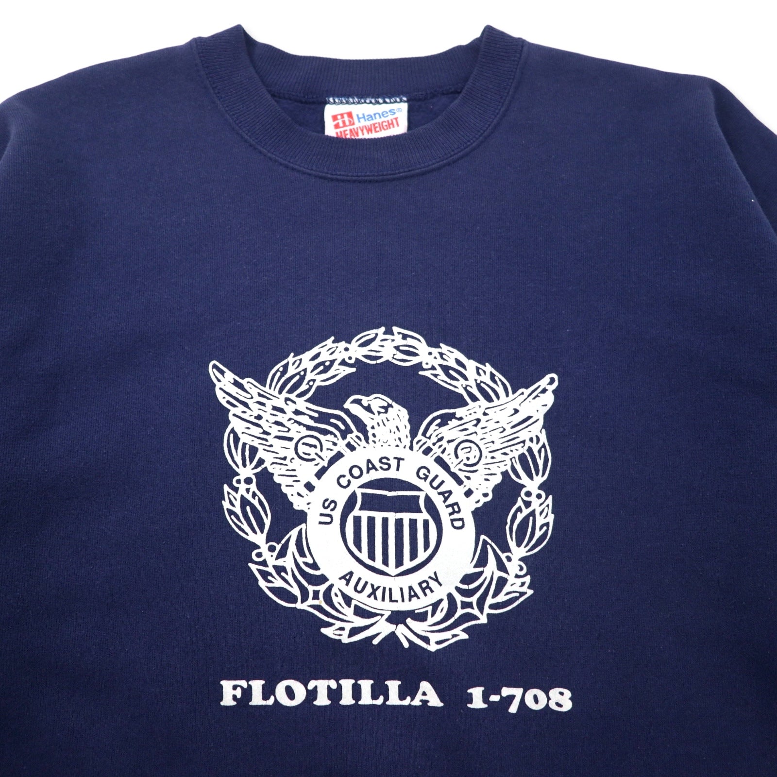 Hanes Prodotto negli USA anni '90 USCG Stampa Felpa L Blu navy Cotone Interno felpato HEAVYWEIGHT Oversize