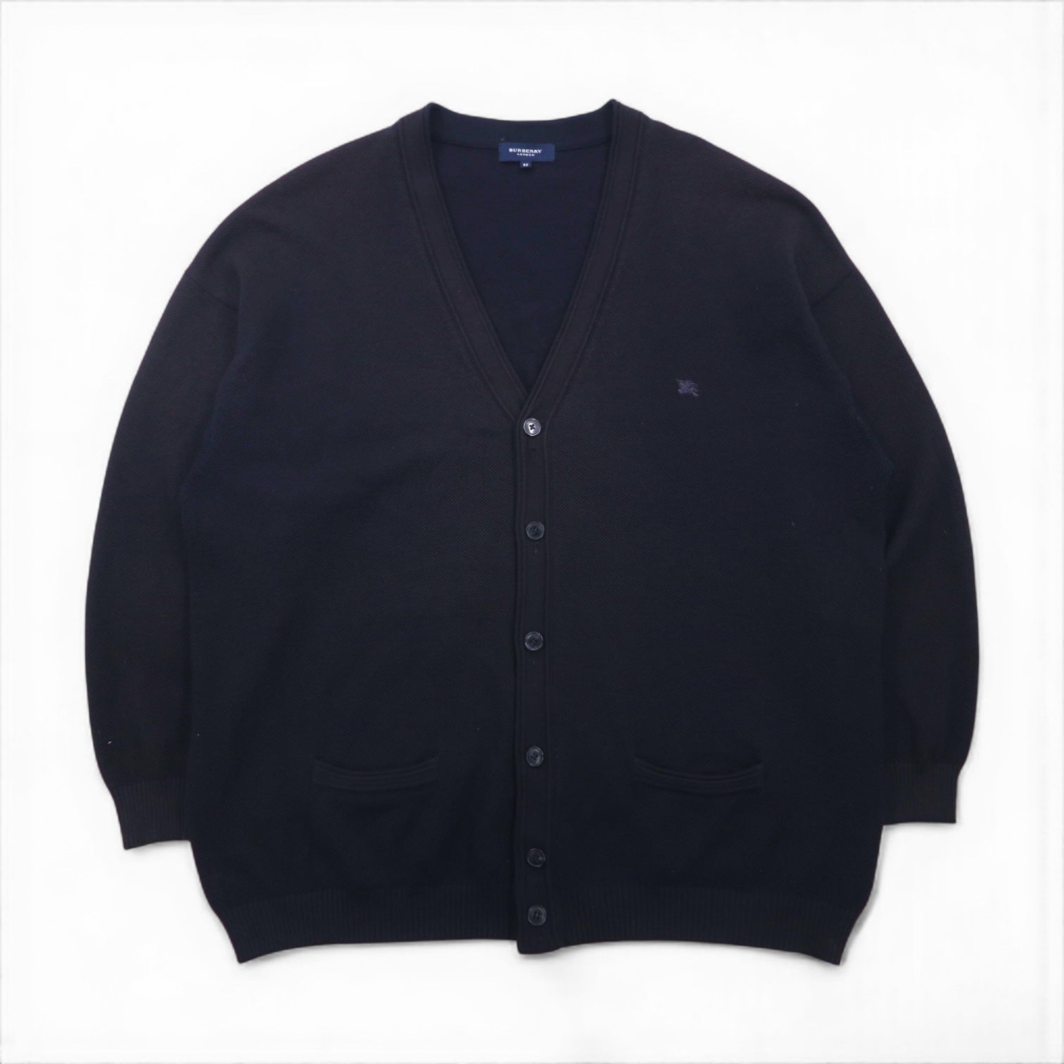 BURBERRY 鹿の子 Vネック ニット カーディガン XL ネイビー コットン