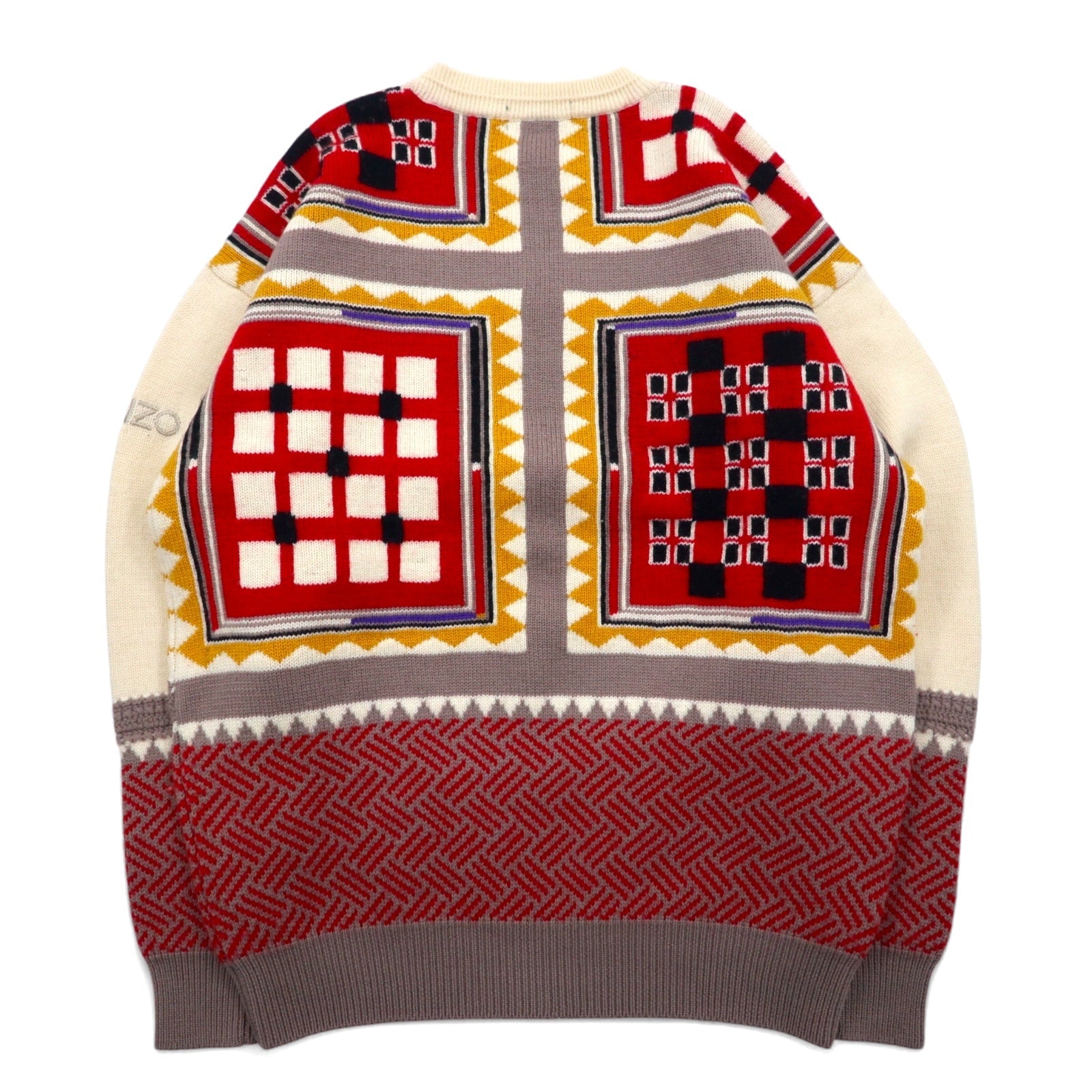 KENZO GOLF anni '90 maglione in lana con fantasia all-over L crema