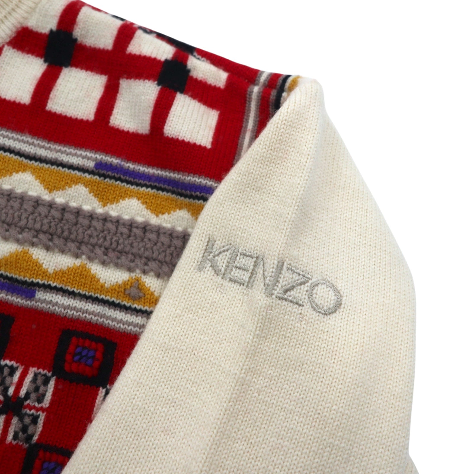 KENZO GOLF anni '90 maglione in lana con fantasia all-over L crema