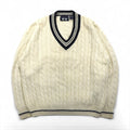 90s Vintage V-neck Knit 90年代 チルデン ニット Vネック セーター L ホワイト ケーブル編み WOODS&GRAY