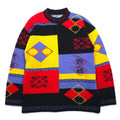 Maglione in maglia tirolese odana anni '90, fantasia all-over, taglia L, nero e giallo, acrilico, made in Francia