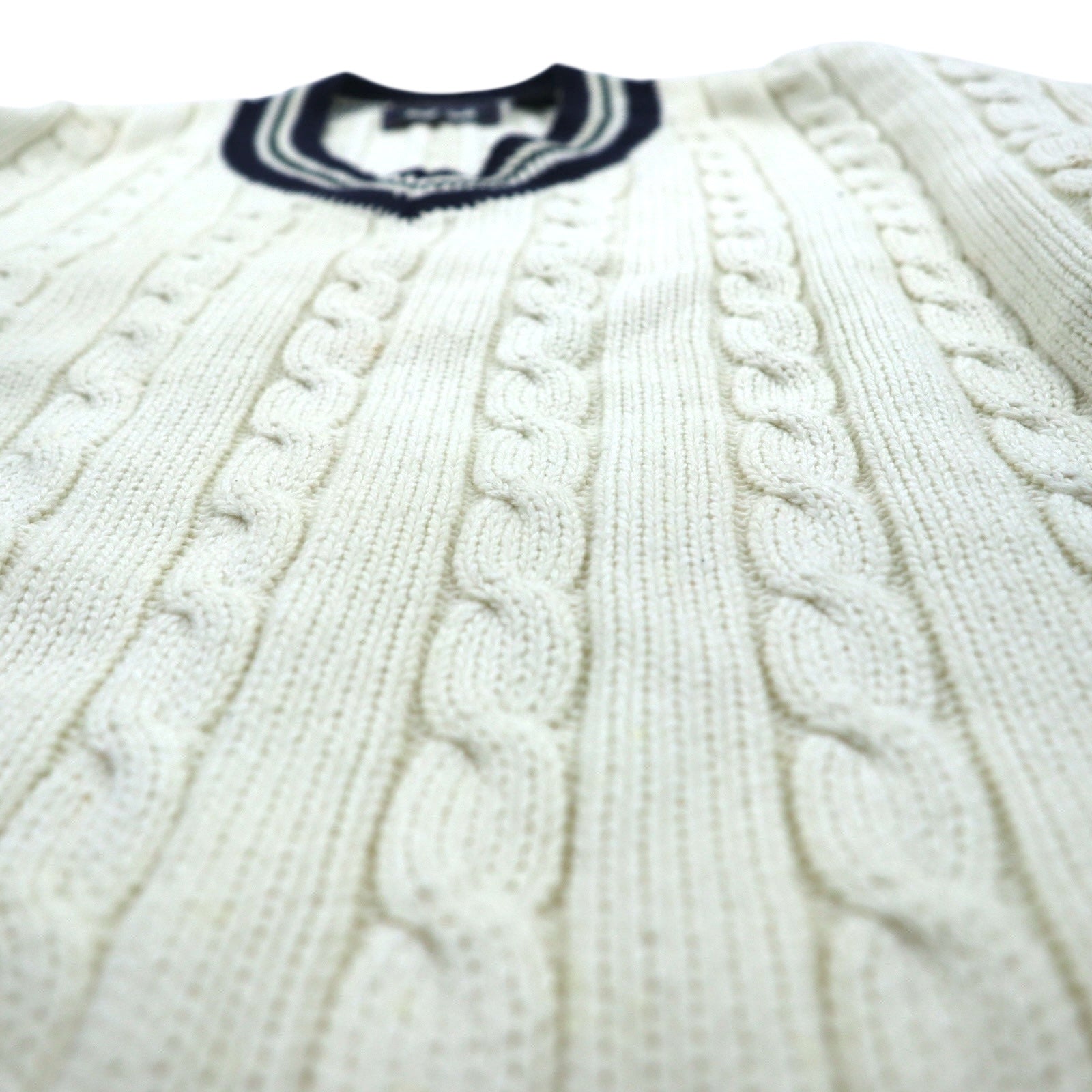 90s Vintage V-neck Knit 90年代 チルデン ニット Vネック セーター L ホワイト ケーブル編み WOODS&GRAY